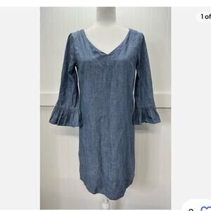 J Crew Chambray Shift Dress with Bell Flutter Long Sleeves. Sz 12